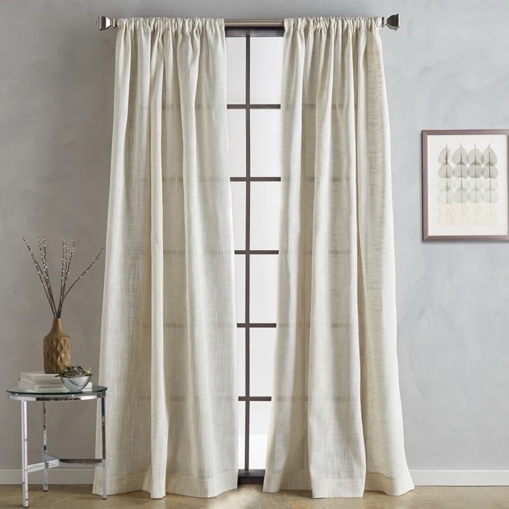 NWOT DKNY Classic Linen Lined Rod Pocket Curtains Natural Beige Set of 2 49x107"